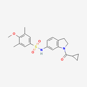 molecular formula C21H24N2O4S B3202566 N-(1-(cyclopropanecarbonyl)indolin-6-yl)-4-methoxy-3,5-dimethylbenzenesulfonamide CAS No. 1021210-80-9