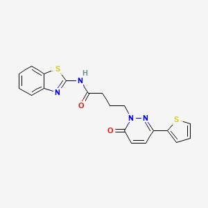 molecular formula C19H16N4O2S2 B3202647 N-(benzo[d]thiazol-2-yl)-4-(6-oxo-3-(thiophen-2-yl)pyridazin-1(6H)-yl)butanamide CAS No. 1021212-19-0