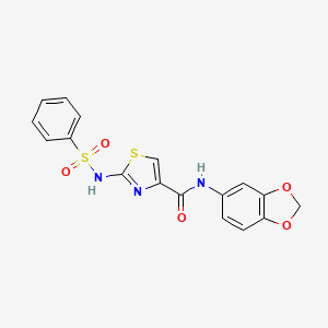 molecular formula C17H13N3O5S2 B3202677 N-(benzo[d][1,3]dioxol-5-yl)-2-(phenylsulfonamido)thiazole-4-carboxamide CAS No. 1021213-08-0