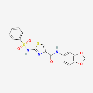 molecular formula C17H13N3O5S2 B3202677 2-benzenesulfonamido-N-(2H-1,3-benzodioxol-5-yl)-1,3-thiazole-4-carboxamide CAS No. 1021213-08-0