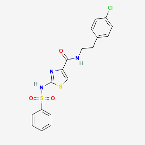 molecular formula C18H16ClN3O3S2 B3202688 N-(4-chlorophenethyl)-2-(phenylsulfonamido)thiazole-4-carboxamide CAS No. 1021213-18-2