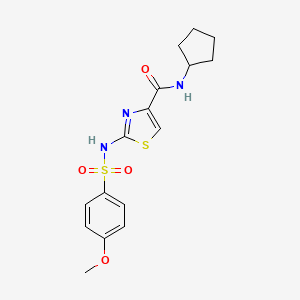 molecular formula C16H19N3O4S2 B3202693 N-cyclopentyl-2-(4-methoxyphenylsulfonamido)thiazole-4-carboxamide CAS No. 1021213-34-2