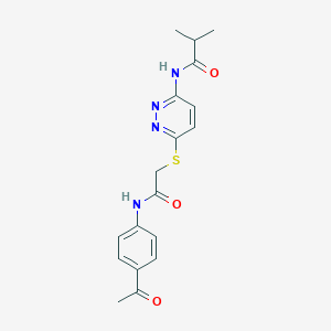 molecular formula C18H20N4O3S B3202719 N-(6-((2-((4-acetylphenyl)amino)-2-oxoethyl)thio)pyridazin-3-yl)isobutyramide CAS No. 1021214-31-2