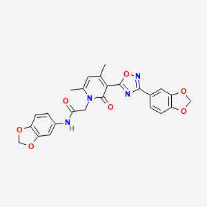 molecular formula C25H20N4O7 B3202739 N-(2H-1,3-benzodioxol-5-yl)-2-{3-[3-(2H-1,3-benzodioxol-5-yl)-1,2,4-oxadiazol-5-yl]-4,6-dimethyl-2-oxo-1,2-dihydropyridin-1-yl}acetamide CAS No. 1021215-25-7