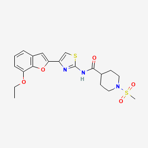 molecular formula C20H23N3O5S2 B3202742 N-(4-(7-ethoxybenzofuran-2-yl)thiazol-2-yl)-1-(methylsulfonyl)piperidine-4-carboxamide CAS No. 1021215-30-4