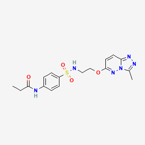 molecular formula C17H20N6O4S B3202786 N-(4-(N-(2-((3-methyl-[1,2,4]triazolo[4,3-b]pyridazin-6-yl)oxy)ethyl)sulfamoyl)phenyl)propionamide CAS No. 1021216-59-0