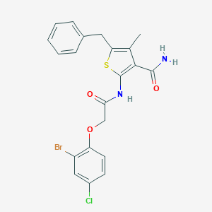 molecular formula C21H18BrClN2O3S B320282 5-Benzyl-2-{[(2-bromo-4-chlorophenoxy)acetyl]amino}-4-methyl-3-thiophenecarboxamide 