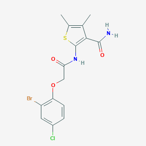 molecular formula C15H14BrClN2O3S B320283 2-{[(2-Bromo-4-chlorophenoxy)acetyl]amino}-4,5-dimethyl-3-thiophenecarboxamide 