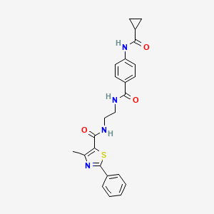 molecular formula C24H24N4O3S B3202869 N-(2-(4-(cyclopropanecarboxamido)benzamido)ethyl)-4-methyl-2-phenylthiazole-5-carboxamide CAS No. 1021220-21-2