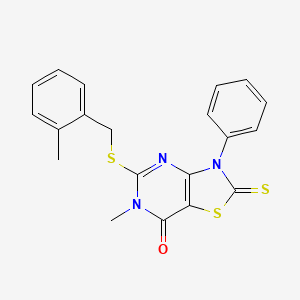 molecular formula C20H17N3OS3 B3202893 6-methyl-5-((2-methylbenzyl)thio)-3-phenyl-2-thioxo-2,3-dihydrothiazolo[4,5-d]pyrimidin-7(6H)-one CAS No. 1021221-01-1