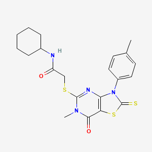 molecular formula C21H24N4O2S3 B3202907 N-cyclohexyl-2-((6-methyl-7-oxo-2-thioxo-3-(p-tolyl)-2,3,6,7-tetrahydrothiazolo[4,5-d]pyrimidin-5-yl)thio)acetamide CAS No. 1021221-13-5