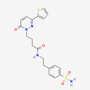 molecular formula C20H22N4O4S2 B3202942 4-(6-oxo-3-(thiophen-2-yl)pyridazin-1(6H)-yl)-N-(4-sulfamoylphenethyl)butanamide CAS No. 1021222-17-2
