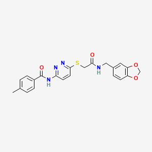 molecular formula C22H20N4O4S B3203063 N-(6-((2-((benzo[d][1,3]dioxol-5-ylmethyl)amino)-2-oxoethyl)thio)pyridazin-3-yl)-4-methylbenzamide CAS No. 1021226-51-6