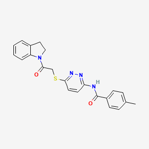 molecular formula C22H20N4O2S B3203069 N-(6-((2-(indolin-1-yl)-2-oxoethyl)thio)pyridazin-3-yl)-4-methylbenzamide CAS No. 1021226-62-9