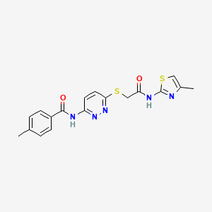 molecular formula C18H17N5O2S2 B3203075 4-methyl-N-(6-((2-((4-methylthiazol-2-yl)amino)-2-oxoethyl)thio)pyridazin-3-yl)benzamide CAS No. 1021226-69-6
