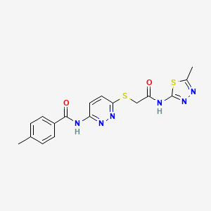 molecular formula C17H16N6O2S2 B3203083 4-methyl-N-(6-((2-((5-methyl-1,3,4-thiadiazol-2-yl)amino)-2-oxoethyl)thio)pyridazin-3-yl)benzamide CAS No. 1021226-76-5