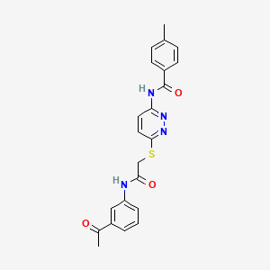 molecular formula C22H20N4O3S B3203087 N-(6-((2-((3-acetylphenyl)amino)-2-oxoethyl)thio)pyridazin-3-yl)-4-methylbenzamide CAS No. 1021226-93-6