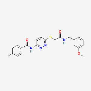 molecular formula C22H22N4O3S B3203091 N-(6-((2-((3-methoxybenzyl)amino)-2-oxoethyl)thio)pyridazin-3-yl)-4-methylbenzamide CAS No. 1021227-03-1