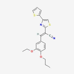 molecular formula C21H20N2O2S2 B3203119 (E)-3-(3-ethoxy-4-propoxyphenyl)-2-(4-(thiophen-2-yl)thiazol-2-yl)acrylonitrile CAS No. 1021228-09-0