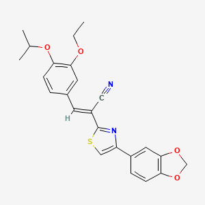 molecular formula C24H22N2O4S B3203131 (E)-2-(4-(benzo[d][1,3]dioxol-5-yl)thiazol-2-yl)-3-(3-ethoxy-4-isopropoxyphenyl)acrylonitrile CAS No. 1021228-21-6