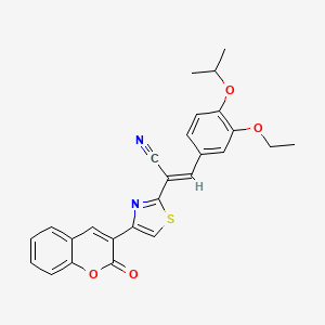 molecular formula C26H22N2O4S B3203132 (E)-3-(3-ethoxy-4-isopropoxyphenyl)-2-(4-(2-oxo-2H-chromen-3-yl)thiazol-2-yl)acrylonitrile CAS No. 1021228-26-1