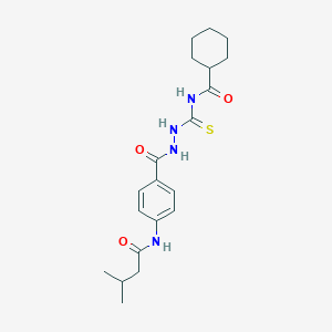 molecular formula C20H28N4O3S B320325 N-[(2-{4-[(3-methylbutanoyl)amino]benzoyl}hydrazino)carbothioyl]cyclohexanecarboxamide 