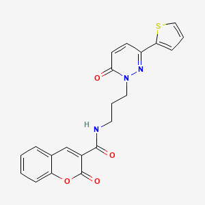 molecular formula C21H17N3O4S B3203313 2-oxo-N-(3-(6-oxo-3-(thiophen-2-yl)pyridazin-1(6H)-yl)propyl)-2H-chromene-3-carboxamide CAS No. 1021252-69-6