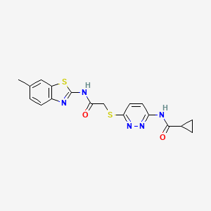 molecular formula C18H17N5O2S2 B3203392 N-(6-((2-((6-methylbenzo[d]thiazol-2-yl)amino)-2-oxoethyl)thio)pyridazin-3-yl)cyclopropanecarboxamide CAS No. 1021254-79-4