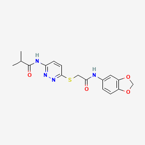 molecular formula C17H18N4O4S B3203404 N-(6-((2-(benzo[d][1,3]dioxol-5-ylamino)-2-oxoethyl)thio)pyridazin-3-yl)isobutyramide CAS No. 1021255-56-0