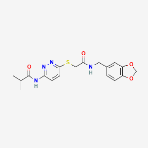 molecular formula C18H20N4O4S B3203405 N-(6-((2-((benzo[d][1,3]dioxol-5-ylmethyl)amino)-2-oxoethyl)thio)pyridazin-3-yl)isobutyramide CAS No. 1021255-70-8