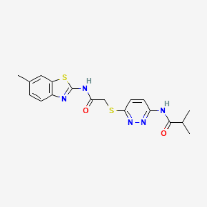 molecular formula C18H19N5O2S2 B3203414 N-(6-((2-((6-methylbenzo[d]thiazol-2-yl)amino)-2-oxoethyl)thio)pyridazin-3-yl)isobutyramide CAS No. 1021255-88-8