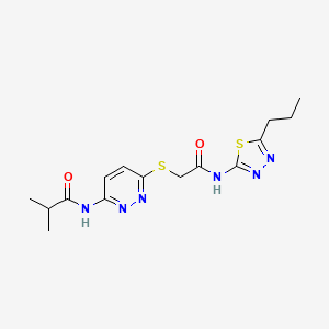 molecular formula C15H20N6O2S2 B3203426 N-(6-((2-oxo-2-((5-propyl-1,3,4-thiadiazol-2-yl)amino)ethyl)thio)pyridazin-3-yl)isobutyramide CAS No. 1021256-13-2