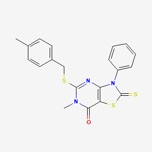 molecular formula C20H17N3OS3 B3203472 6-methyl-5-((4-methylbenzyl)thio)-3-phenyl-2-thioxo-2,3-dihydrothiazolo[4,5-d]pyrimidin-7(6H)-one CAS No. 1021258-22-9