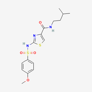 molecular formula C16H21N3O4S2 B3203527 N-isopentyl-2-(4-methoxyphenylsulfonamido)thiazole-4-carboxamide CAS No. 1021259-86-8