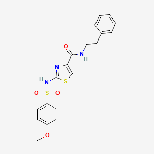 molecular formula C19H19N3O4S2 B3203536 2-(4-methoxyphenylsulfonamido)-N-phenethylthiazole-4-carboxamide CAS No. 1021259-99-3