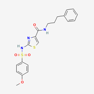 molecular formula C20H21N3O4S2 B3203545 2-(4-methoxyphenylsulfonamido)-N-(3-phenylpropyl)thiazole-4-carboxamide CAS No. 1021260-02-5