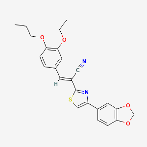 molecular formula C24H22N2O4S B3203593 (E)-2-(4-(benzo[d][1,3]dioxol-5-yl)thiazol-2-yl)-3-(3-ethoxy-4-propoxyphenyl)acrylonitrile CAS No. 1021262-30-5