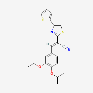 molecular formula C21H20N2O2S2 B3203612 (E)-3-(3-ethoxy-4-isopropoxyphenyl)-2-(4-(thiophen-2-yl)thiazol-2-yl)acrylonitrile CAS No. 1021262-35-0