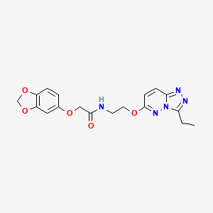 molecular formula C18H19N5O5 B3203622 2-(benzo[d][1,3]dioxol-5-yloxy)-N-(2-((3-ethyl-[1,2,4]triazolo[4,3-b]pyridazin-6-yl)oxy)ethyl)acetamide CAS No. 1021263-20-6