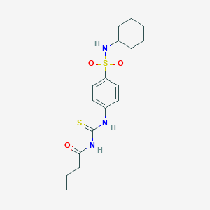 molecular formula C17H25N3O3S2 B320368 N-{[4-(cyclohexylsulfamoyl)phenyl]carbamothioyl}butanamide 