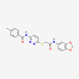 molecular formula C21H18N4O4S B3203683 N-(6-((2-(benzo[d][1,3]dioxol-5-ylamino)-2-oxoethyl)thio)pyridazin-3-yl)-4-methylbenzamide CAS No. 1021264-72-1