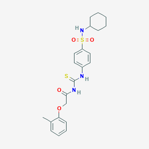 molecular formula C22H27N3O4S2 B320369 N-cyclohexyl-4-[({[(2-methylphenoxy)acetyl]amino}carbothioyl)amino]benzenesulfonamide 