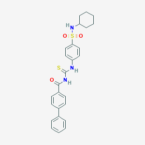 molecular formula C26H27N3O3S2 B320379 N-{[4-(cyclohexylsulfamoyl)phenyl]carbamothioyl}biphenyl-4-carboxamide 