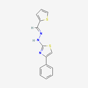 molecular formula C14H11N3S2 B3203808 (E)-4-phenyl-2-((E)-(thiophen-2-ylmethylene)hydrazono)-2,3-dihydrothiazole CAS No. 1021928-86-8