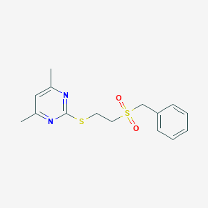 molecular formula C15H18N2O2S2 B320405 2-{[2-(Benzylsulfonyl)ethyl]sulfanyl}-4,6-dimethylpyrimidine 