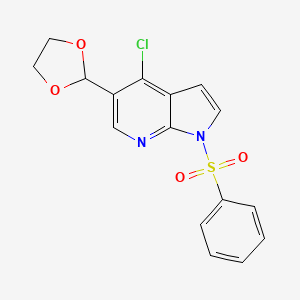 molecular formula C16H13ClN2O4S B3204267 1H-Pyrrolo[2,3-b]pyridine, 4-chloro-5-(1,3-dioxolan-2-yl)-1-(phenylsulfonyl)- CAS No. 1032815-08-9