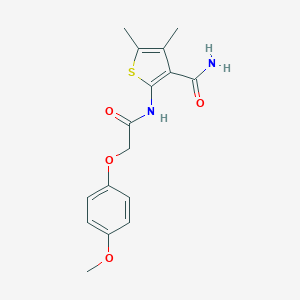 molecular formula C16H18N2O4S B320429 2-{[(4-Methoxyphenoxy)acetyl]amino}-4,5-dimethyl-3-thiophenecarboxamide 