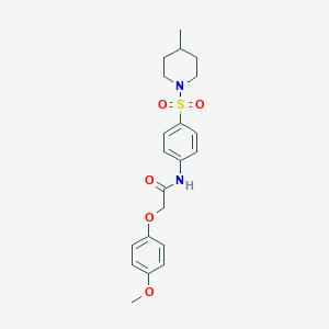 molecular formula C21H26N2O5S B320432 2-(4-methoxyphenoxy)-N-{4-[(4-methyl-1-piperidinyl)sulfonyl]phenyl}acetamide 