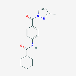 molecular formula C18H21N3O2 B320448 N-{4-[(3-methyl-1H-pyrazol-1-yl)carbonyl]phenyl}cyclohexanecarboxamide 