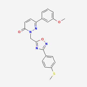 molecular formula C21H18N4O3S B3204753 6-(3-methoxyphenyl)-2-((3-(4-(methylthio)phenyl)-1,2,4-oxadiazol-5-yl)methyl)pyridazin-3(2H)-one CAS No. 1040631-58-0